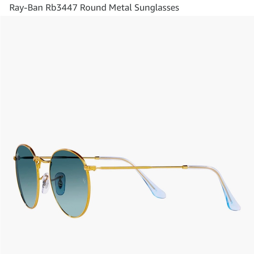 Ray-Ban Gold and Blue Round Metal Sunglasses 3447